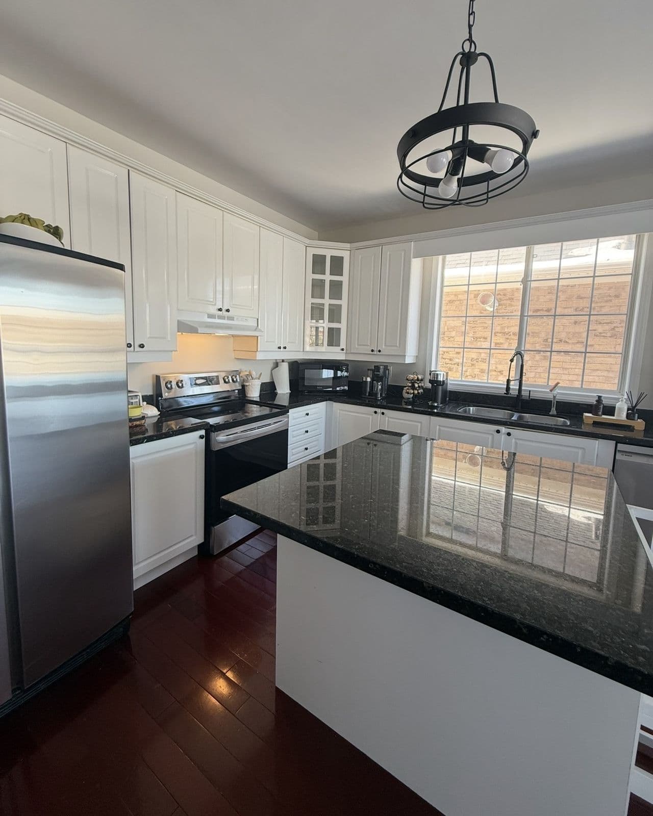 A bright, freshly cleaned kitchen in a family home
